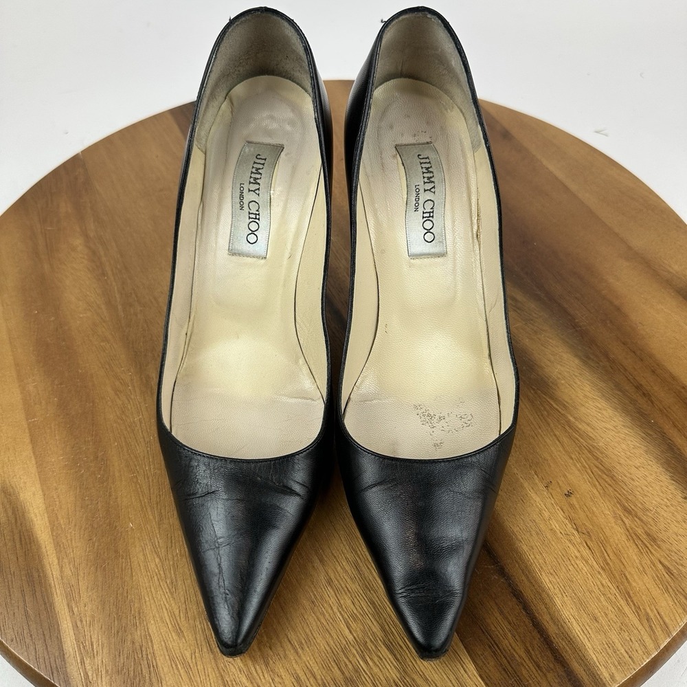 Womens Jimmy Choo Black Kid Leather Eleven Pointed Toe Pumps Heels Size EU 38 - Picture 8 of 14